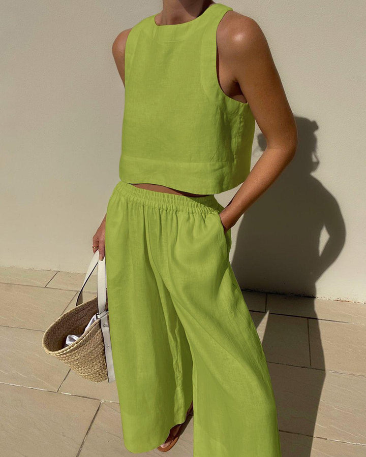 Stylish Solid Color Sleeveless Two-Piece Set