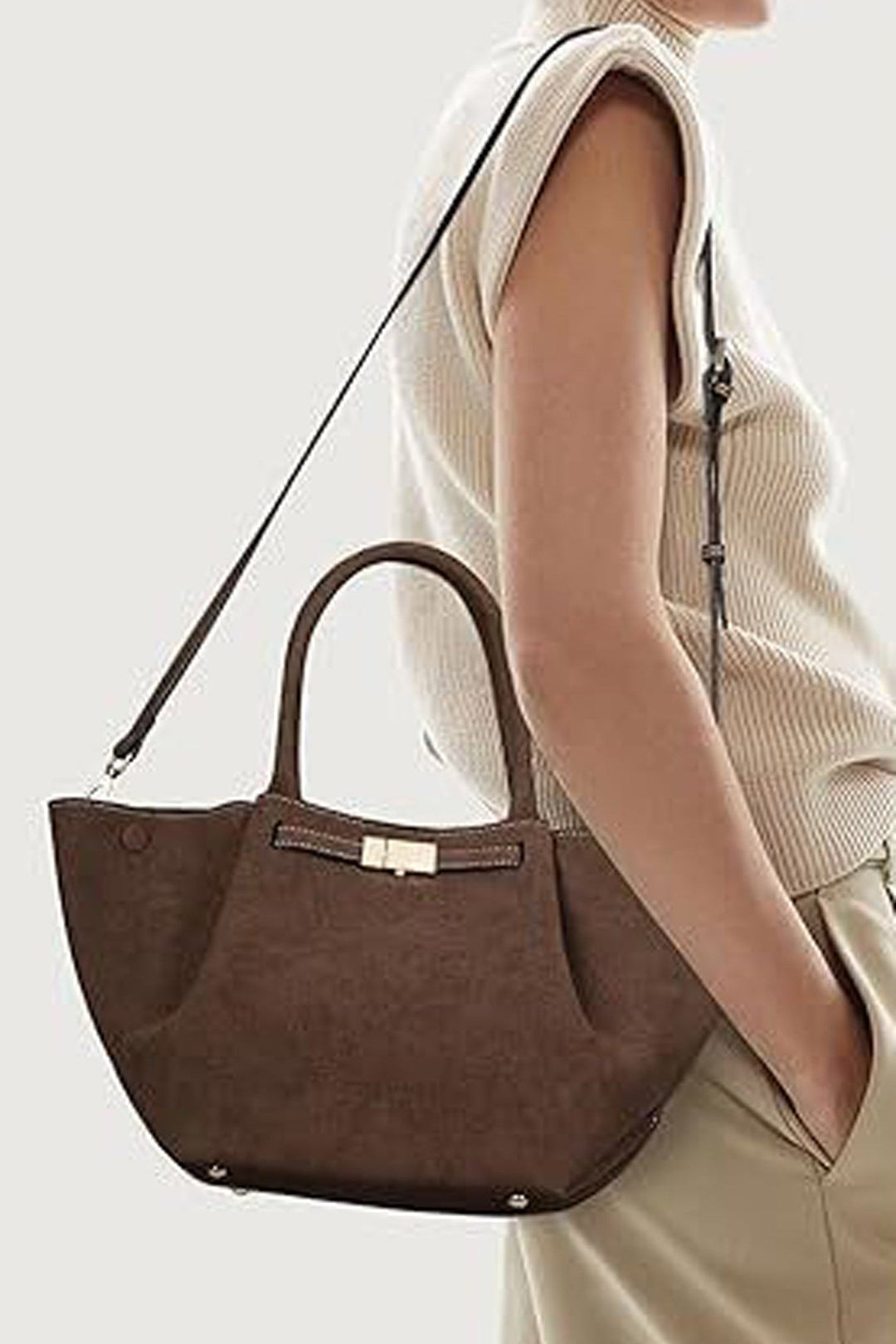Chic Vintage-Inspired Faux Suede Tote Bag