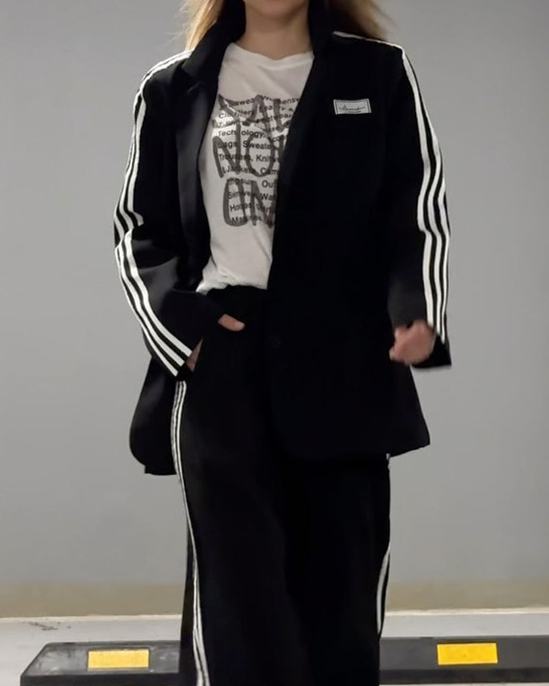 Chic Striped Blazer and Wide-Leg Pants Set