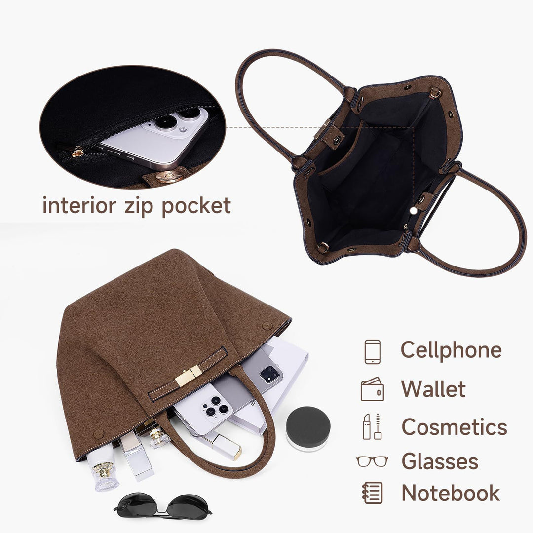 Chic Vintage-Inspired Faux Suede Tote Bag