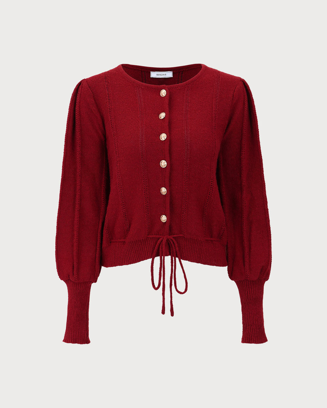 Einreihige Strickjacke mit roten Ballonärmeln