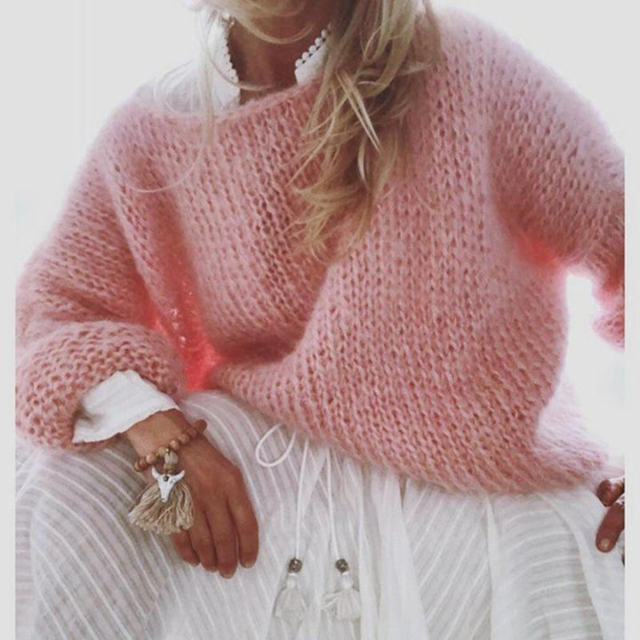 Casual Hollow Knit Mohair Sweater