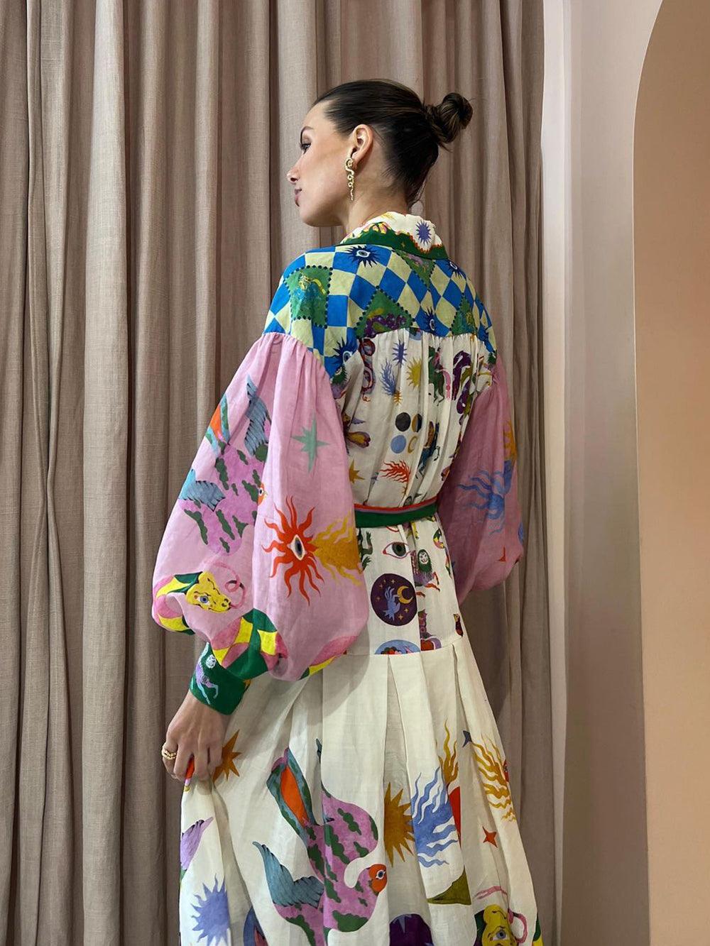 Flowy Long Sleeve Pleated Dress