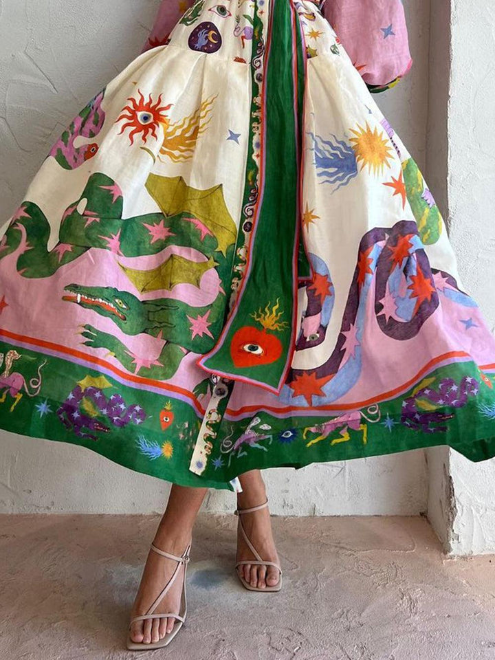 Flowy Long Sleeve Pleated Dress