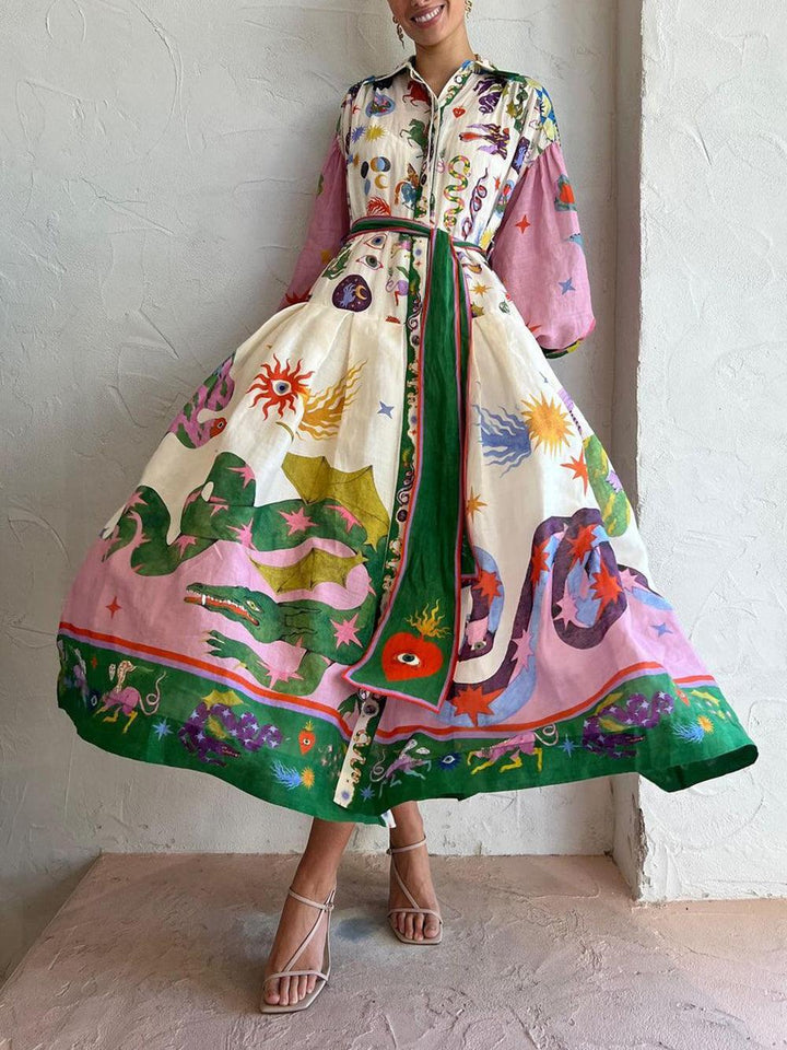 Flowy Long Sleeve Pleated Dress