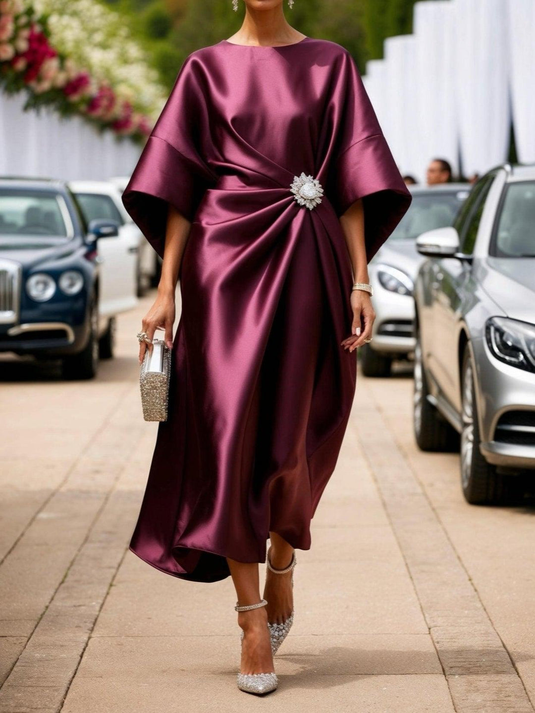 Elegant Satin Long Dress with Luxe Shimmer