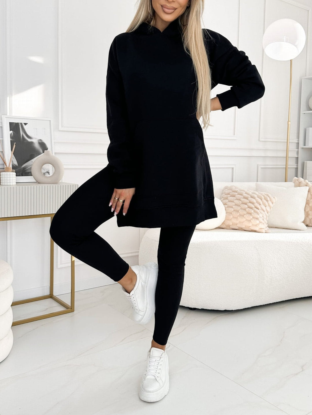 Chic Solid Color Hoodie and Lined Leggings Set