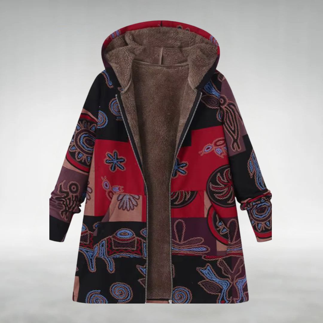 אמילי – מעיל חורף עם קפוצ'ון והדפס פרחוני