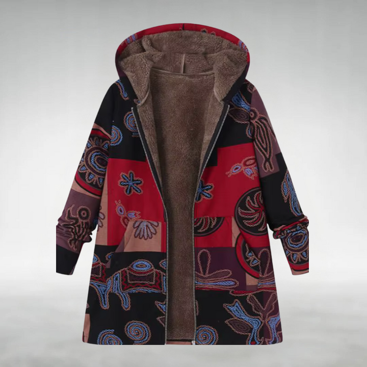 אמילי – מעיל חורף עם קפוצ'ון והדפס פרחוני