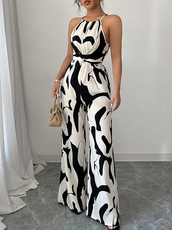 Relaxed Fit Sleeveless Color-Block Pleated Spaghetti Strap Jumpsuit