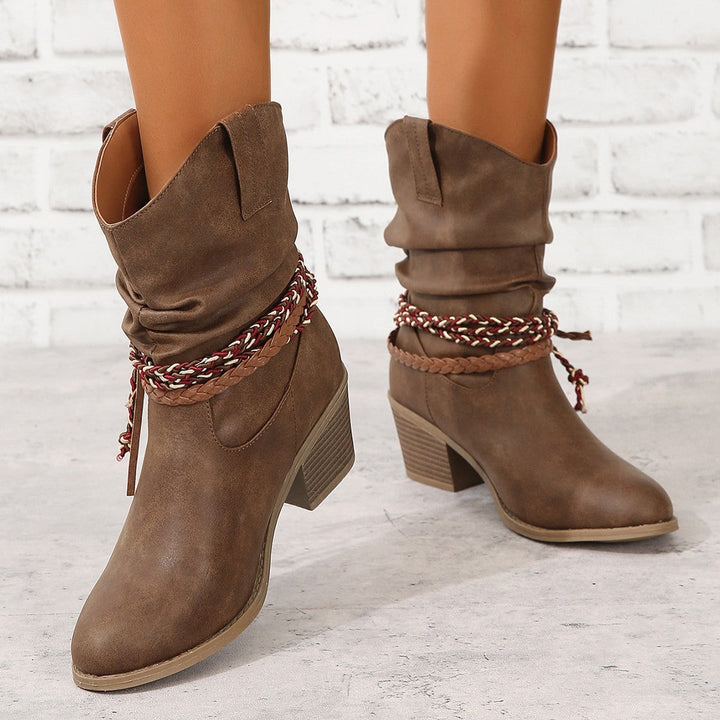 Retro Western Cowboy Ankle Boots with Tassels