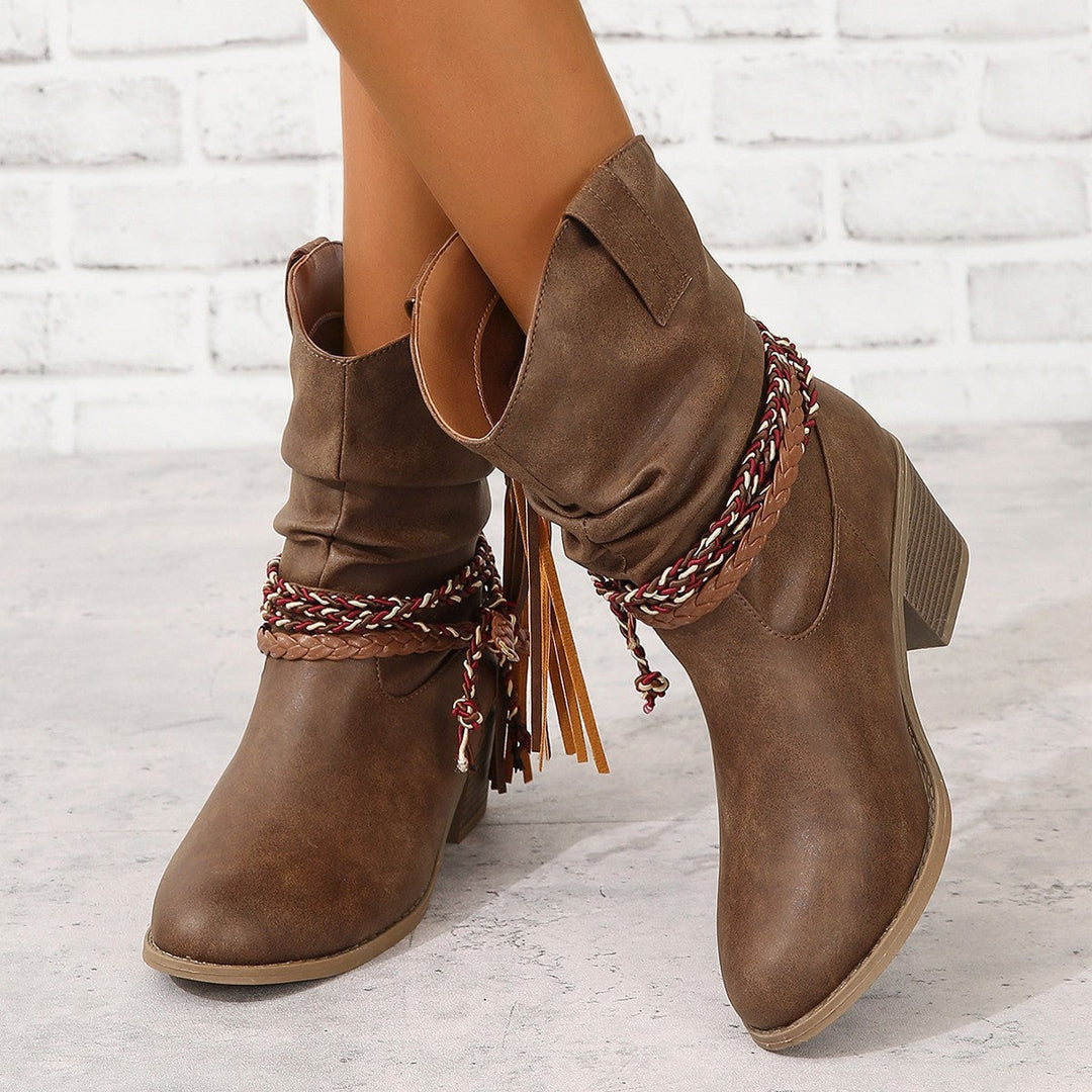 Retro Western Cowboy Ankle Boots with Tassels