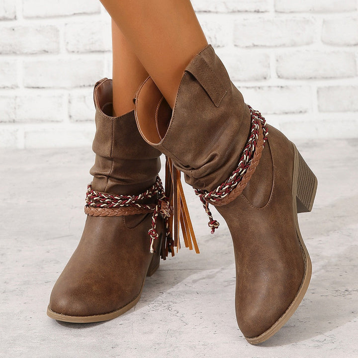Retro Western Cowboy Ankle Boots with Tassels
