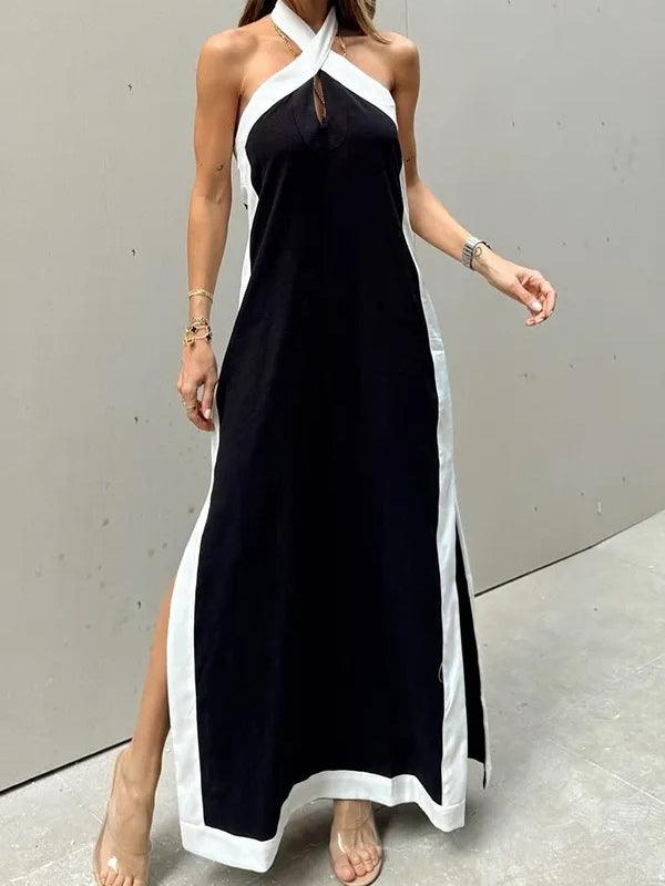 Maxi Dress with Halter Neck and Cut-Out Slit