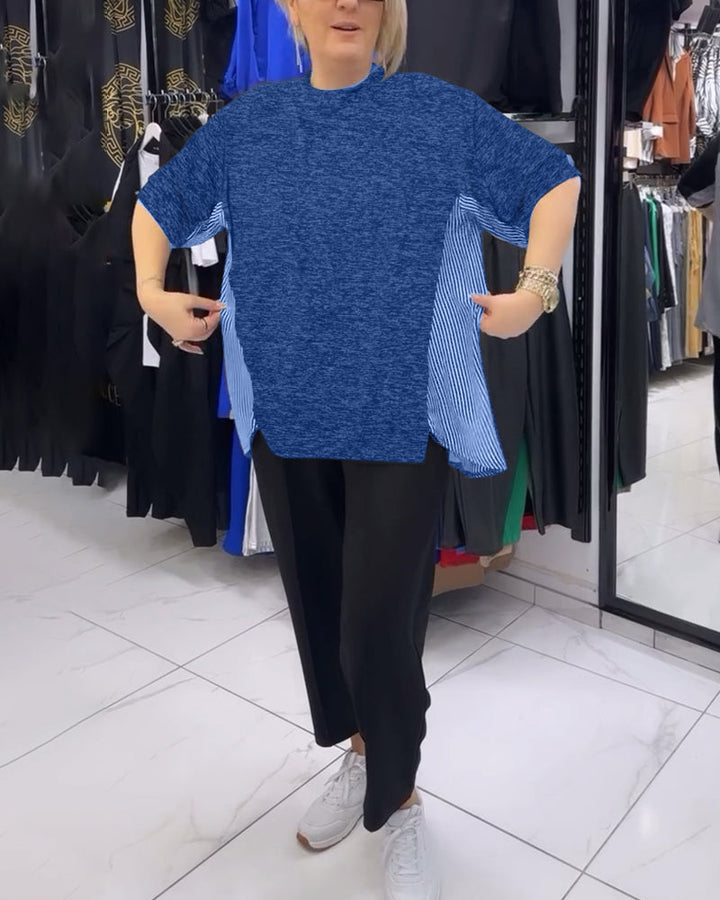 חולצה עם פסים דקים בגזרה נינוחה וטלאים