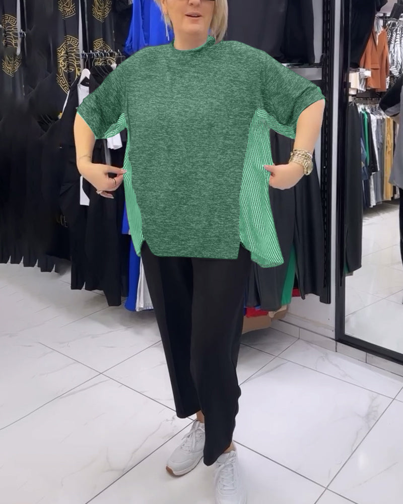 חולצה עם פסים דקים בגזרה נינוחה וטלאים