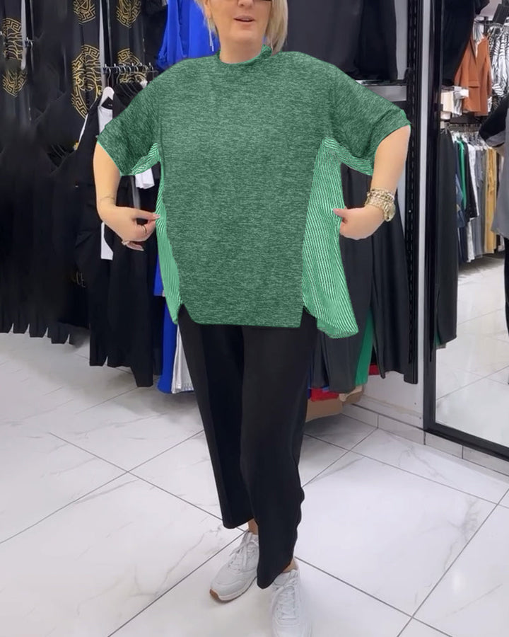 חולצה עם פסים דקים בגזרה נינוחה וטלאים