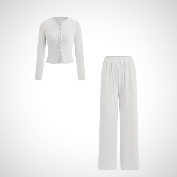 COLY™ - Cozy Button-Up Long Sleeve Top and Pants Ensemble
