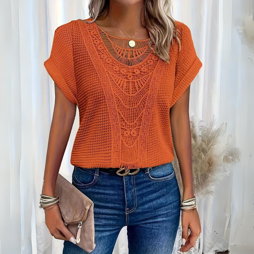 Chic Lace Patchwork Short-Sleeve Top