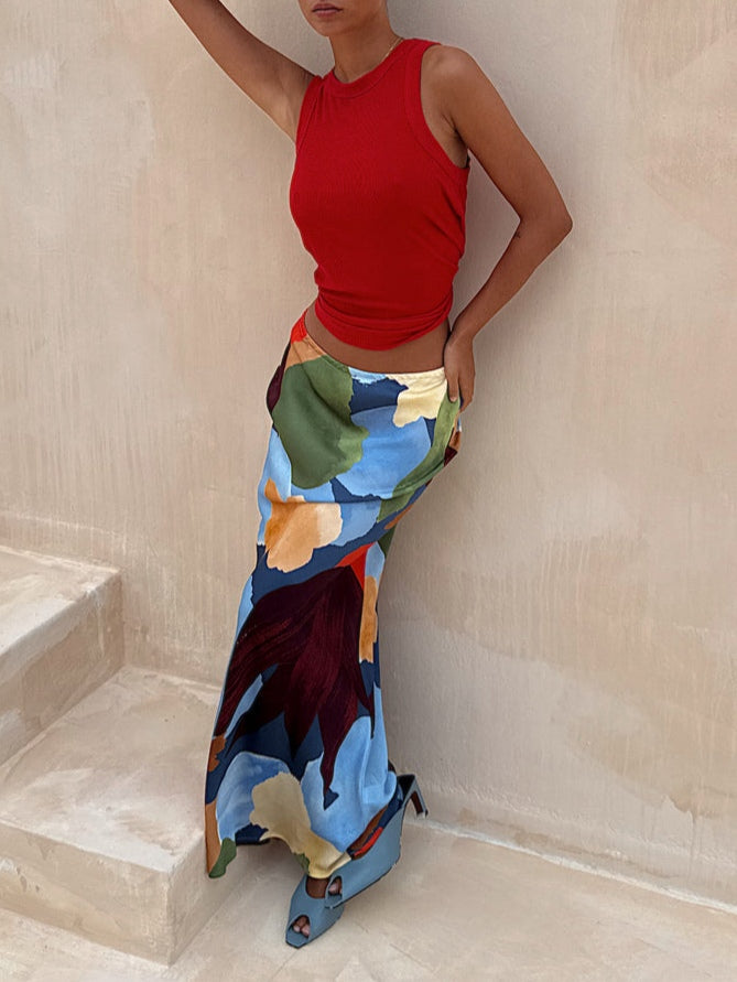 חצאית עם הדפס גיאומטרי מופשט