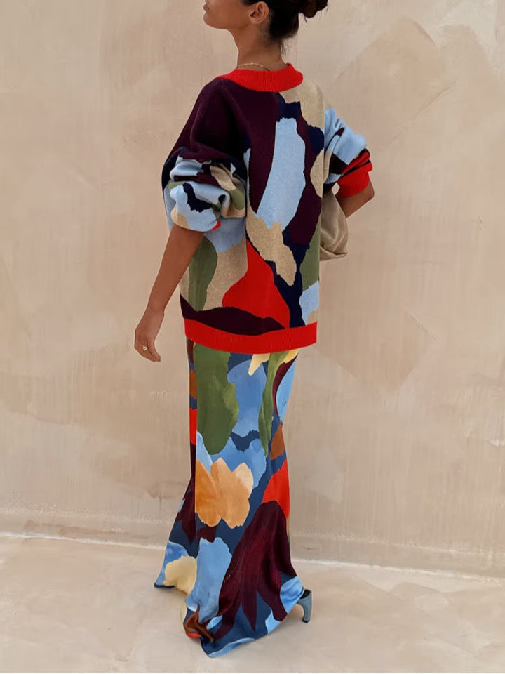 ז'קט סריג עם דוגמא גיאומטרית ועיצוב מופשט