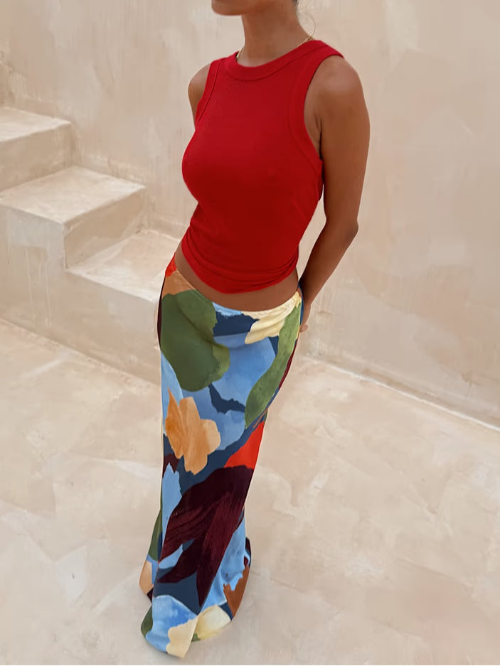 חצאית עם הדפס גיאומטרי מופשט