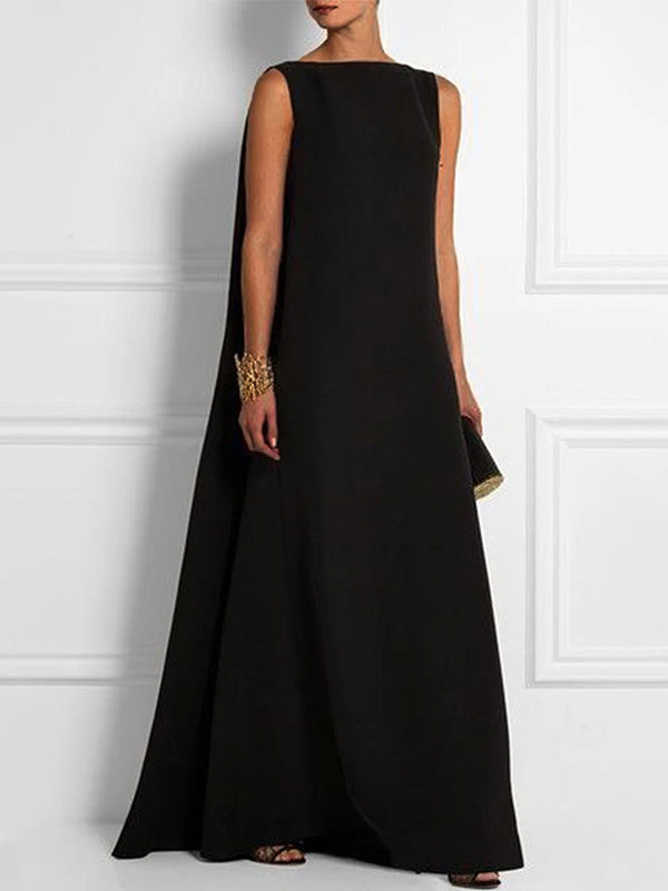 Relaxed Fit Solid Color Sleeveless V-Back Maxi Dress