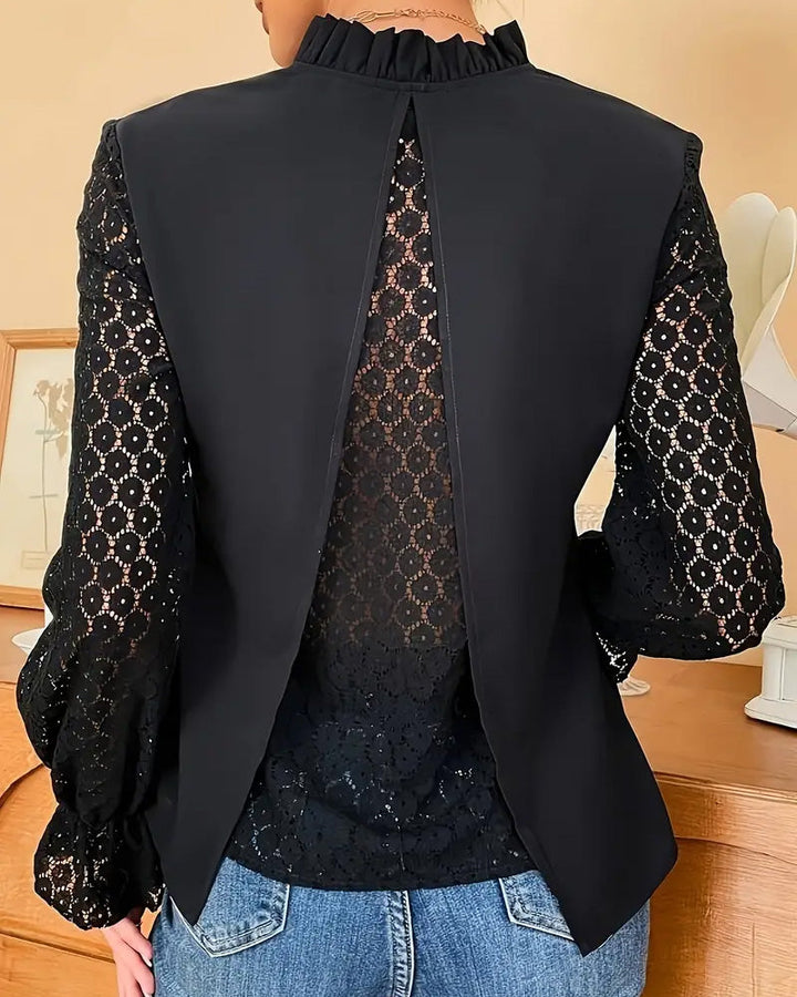 V-Neck Lace Blouse with Long Sleeves