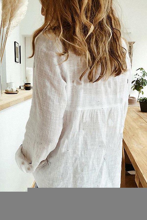 Relaxed Solid Button-Up Collar Blouse