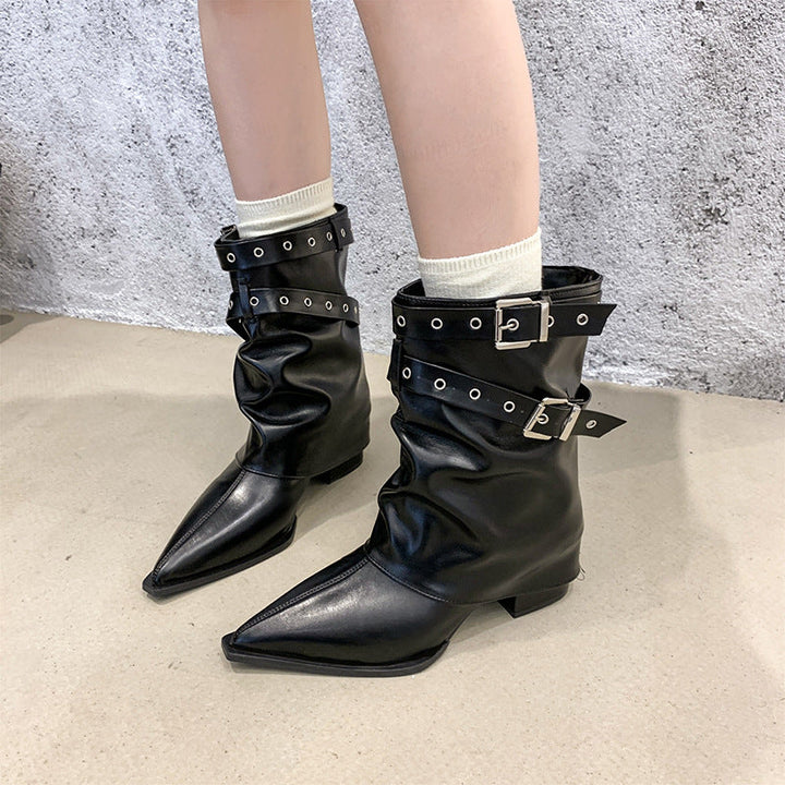 Retro Martin Boots with Pointed Toe and Chunky Heel