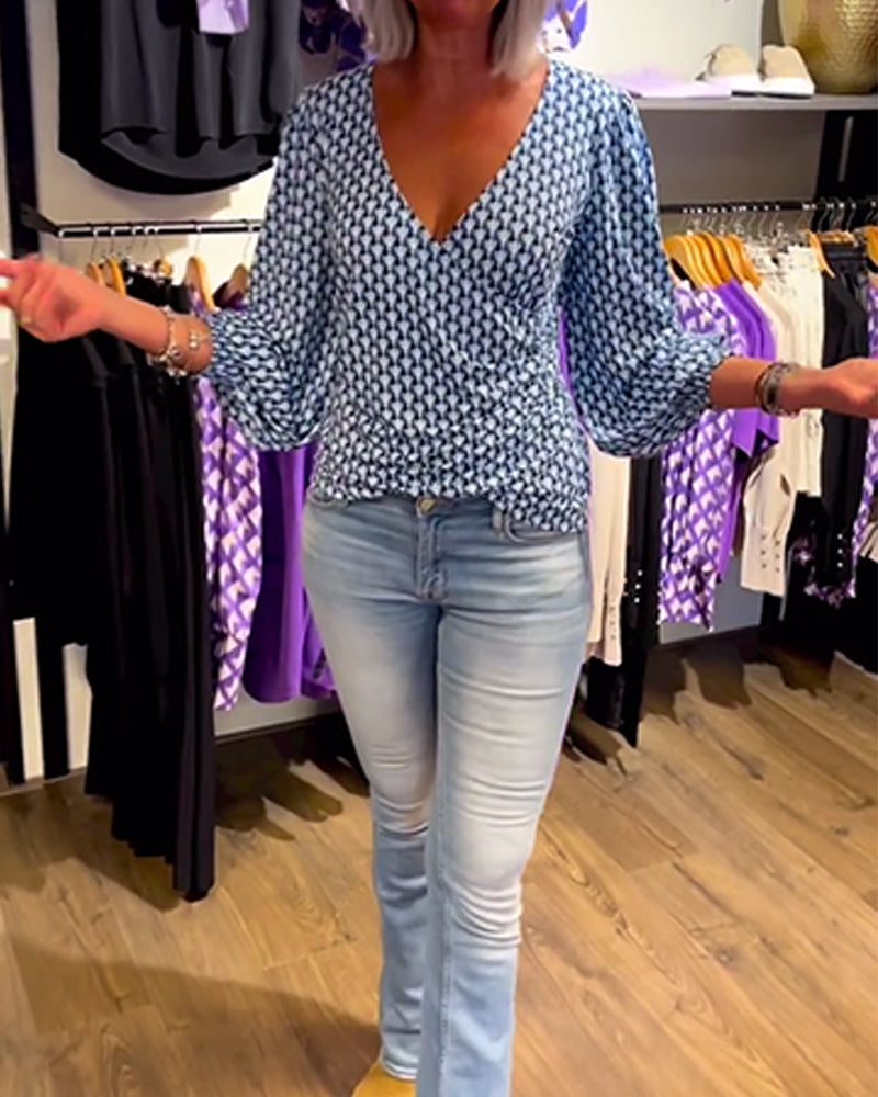 Deep V-Neck Long Sleeve Top