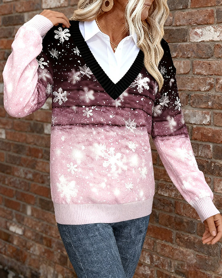 Printed Long-Sleeve Sweatshirt with Shirt Collar