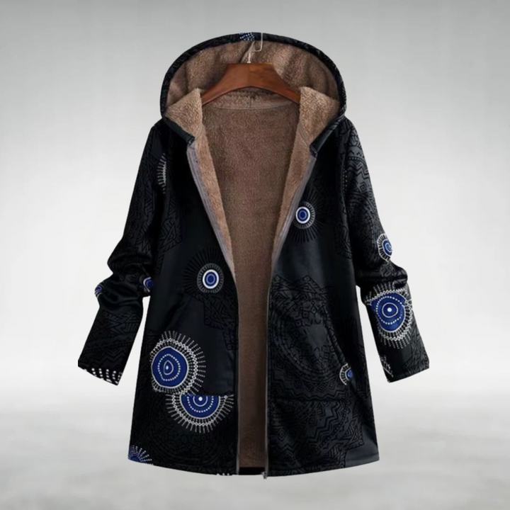 אמילי – מעיל חורף עם קפוצ'ון והדפס פרחוני