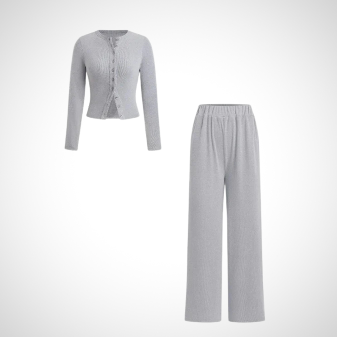 COLY™ - Cozy Button-Up Long Sleeve Top and Pants Ensemble