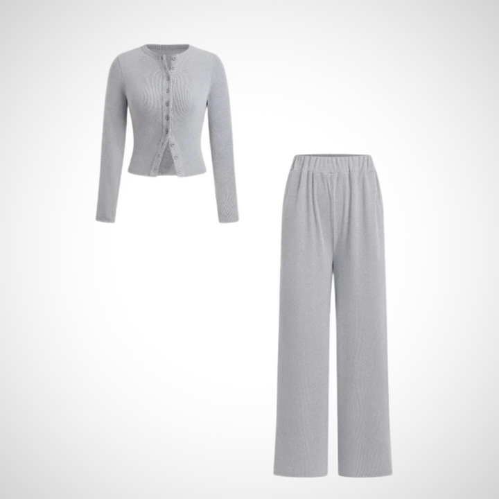 COLY™ - Cozy Button-Up Long Sleeve Top and Pants Ensemble