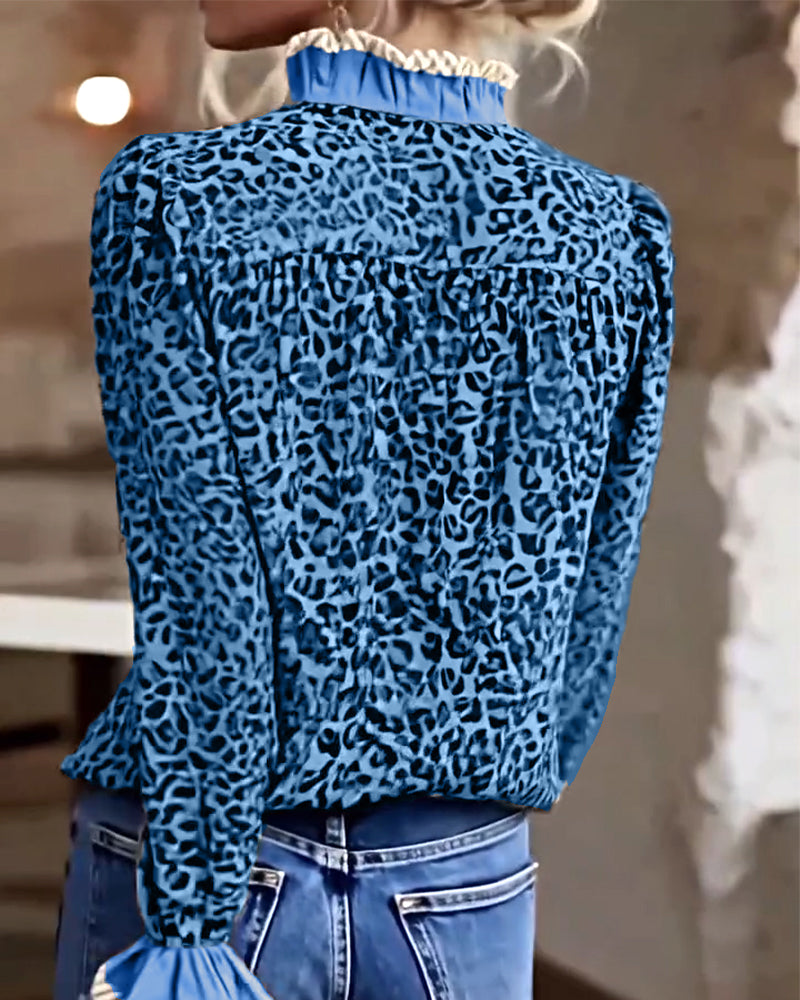 Leopard Print Long Sleeve Blouse for Casual Wear