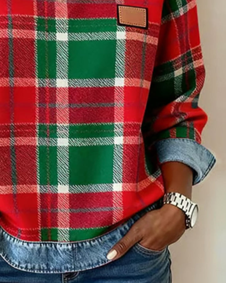 Trendy Checkered Patchwork Sweatshirt