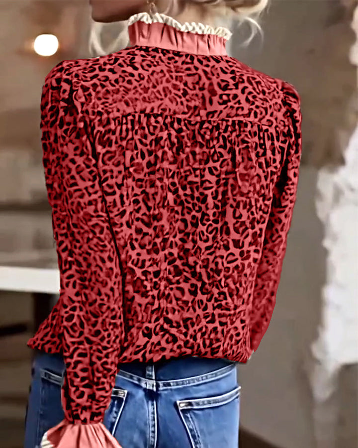 Leopard Print Long Sleeve Blouse for Casual Wear