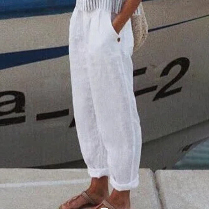 Solid Color Casual Cotton-Linen Blend Pants