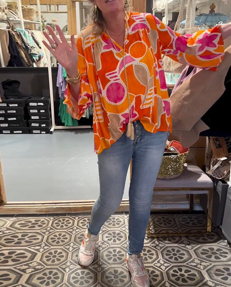 Vibrant Blouse with Drop Shoulder Design