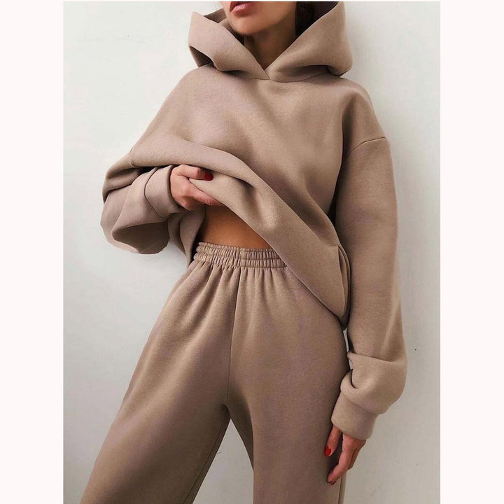 Trendy Solid Color Hooded Two-Piece Set