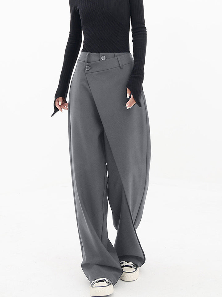 Asymmetrical Layered Button Detail Wide-Leg Baggy Pants