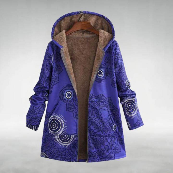 אמילי – מעיל חורף עם קפוצ'ון והדפס פרחוני