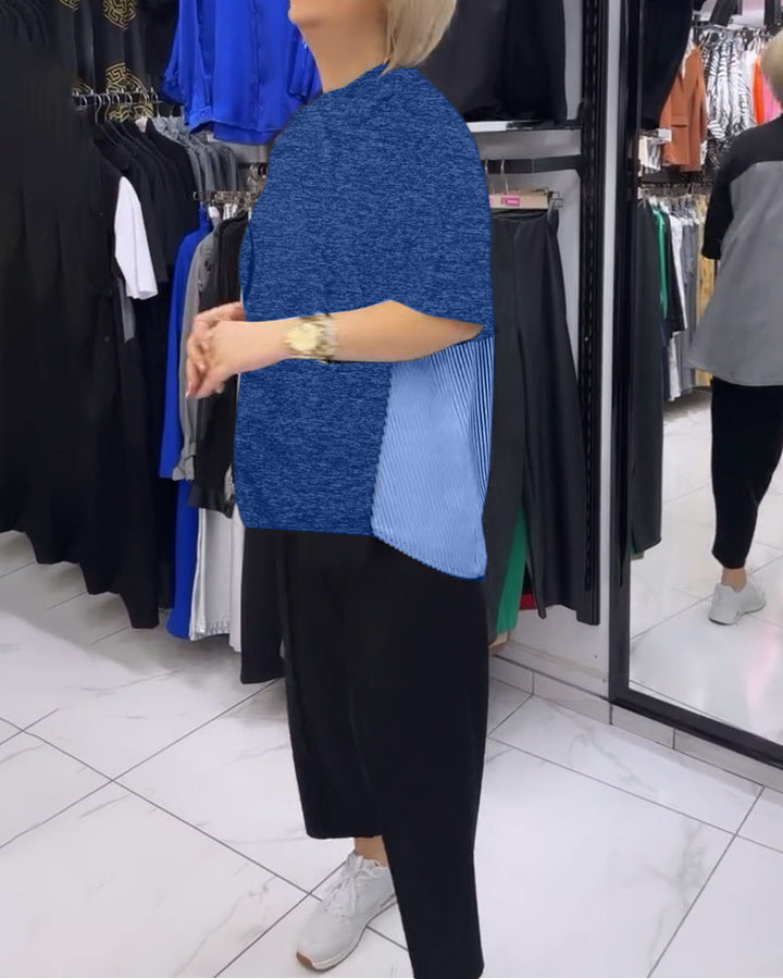 חולצה עם פסים דקים בגזרה נינוחה וטלאים