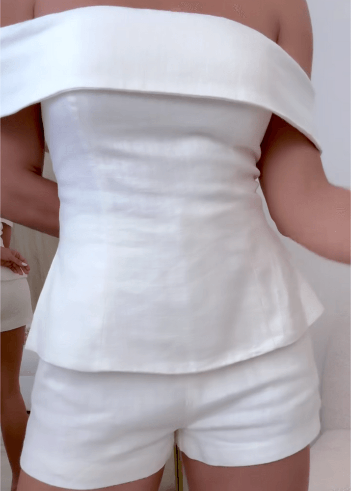 White Cotton-Linen Two-Piece Ensemble