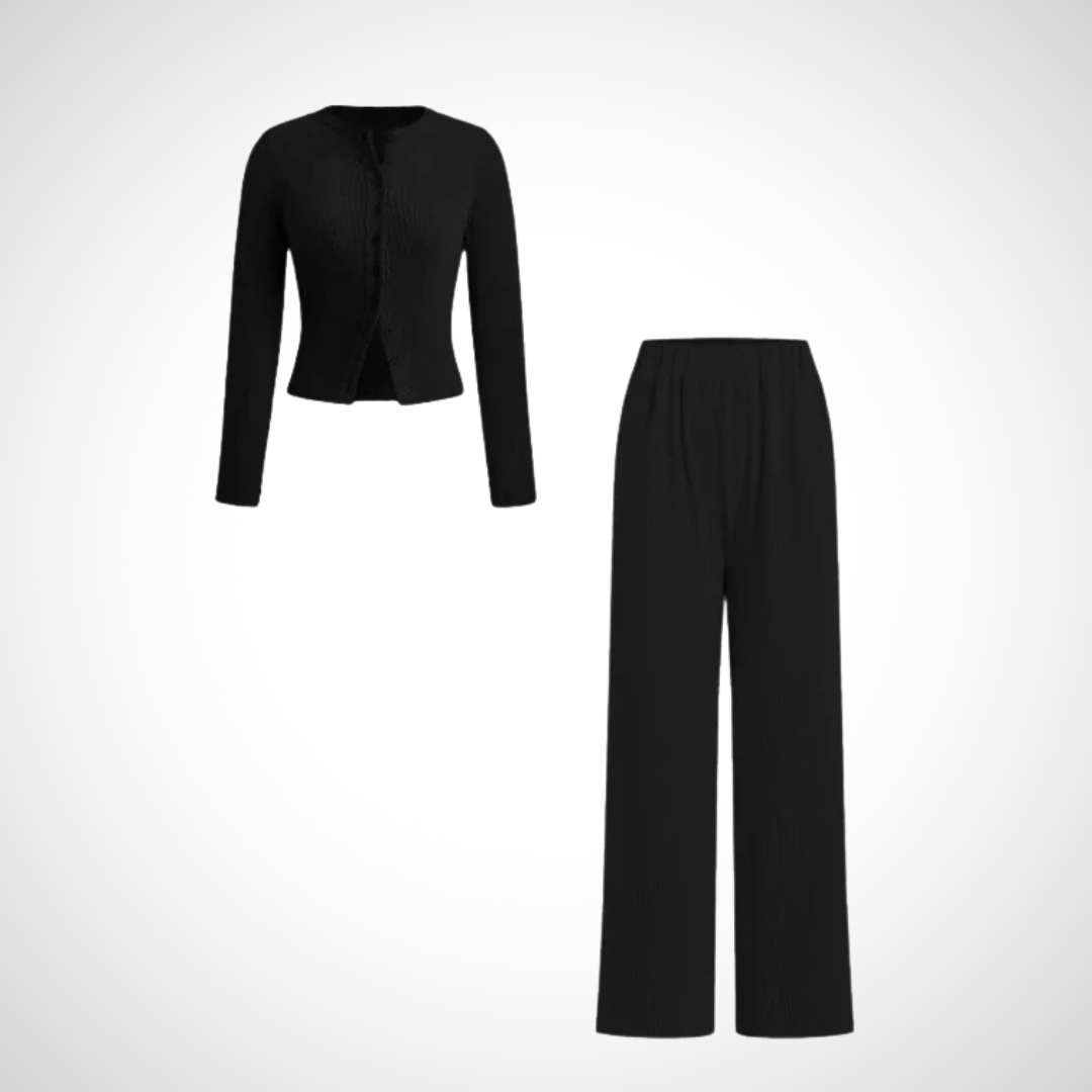 COLY™ - Cozy Button-Up Long Sleeve Top and Pants Ensemble