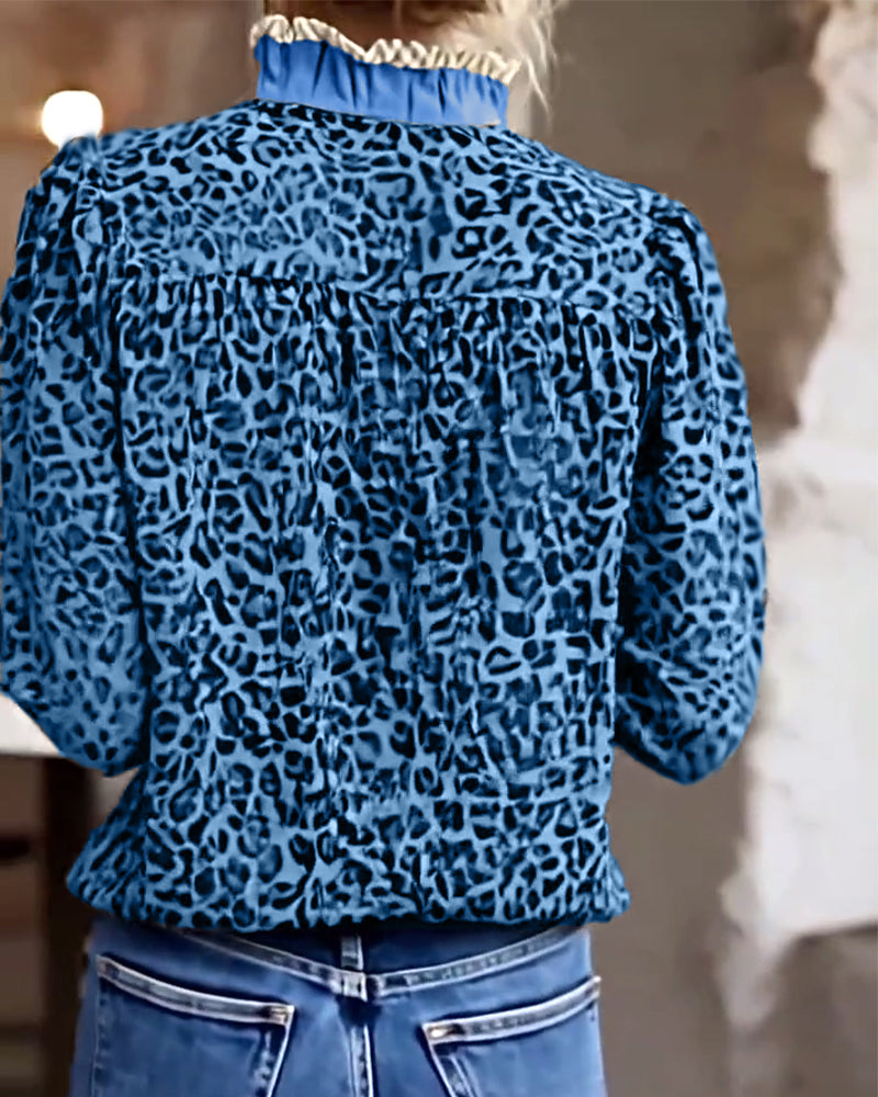 Leopard Print Long Sleeve Blouse for Casual Wear