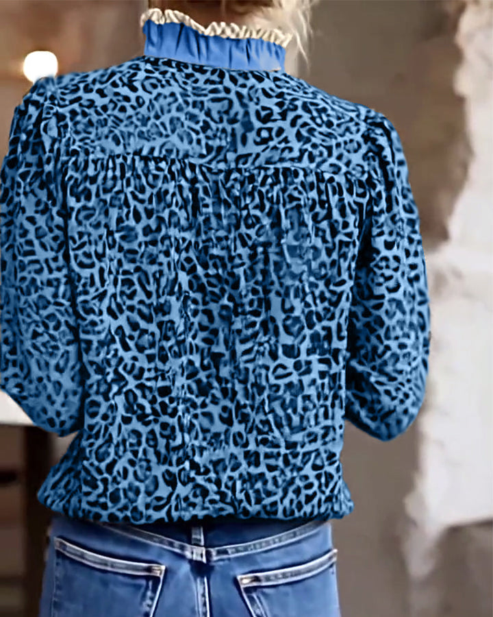 Leopard Print Long Sleeve Blouse for Casual Wear