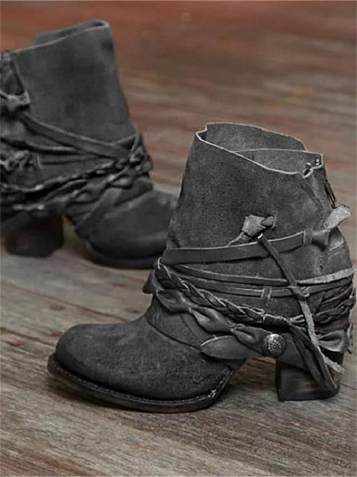 Retro Braided Lace-Up Ankle Boots