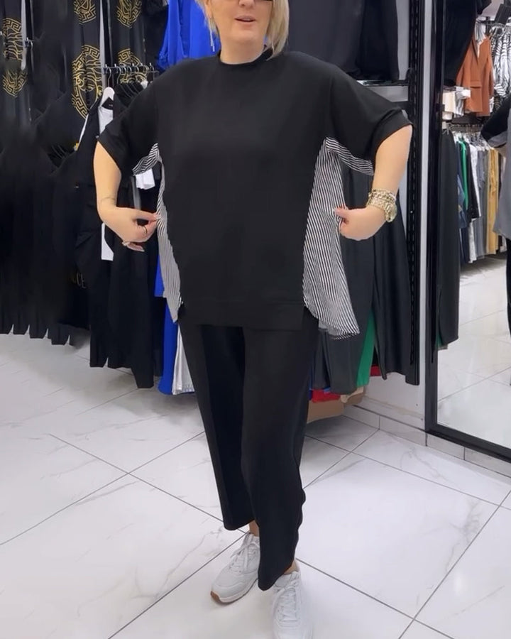חולצה עם פסים דקים בגזרה נינוחה וטלאים
